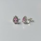 Teardrop Pink Gemstone Silver Stud Earrings for Women