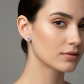 Teardrop Pink Gemstone Silver Stud Earrings for Women