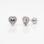 Heart-Shaped Stone Silver Stud Earrings for Women