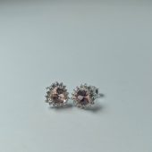 Heart-Shaped Stone Silver Stud Earrings for Women