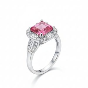 Zarqash Sterling Silver Pink Halo Ring