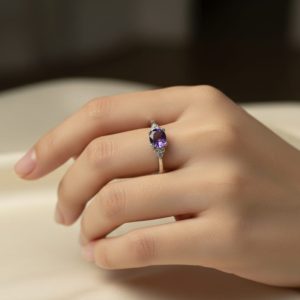 Purple Aura Silver Ring
