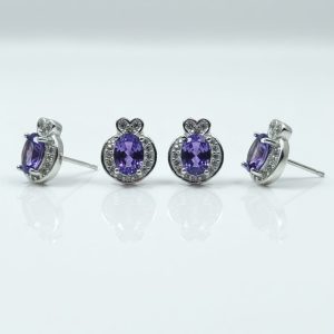 Purple Gemstone Silver Stud Earrings for Women