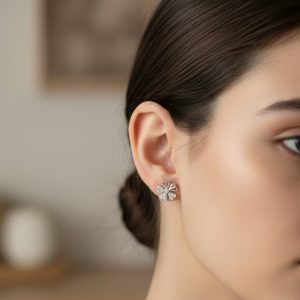 Silver Flower Stud Earrings for Women