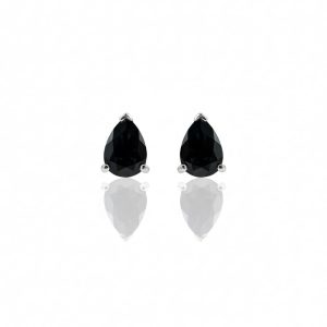 Teardrop Black Gemstone Silver Stud Earrings for Women