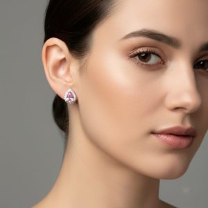 Teardrop Pink Gemstone Silver Stud Earrings for Women