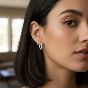 925 Sterling Silver Textured Hoop Earrings for Women